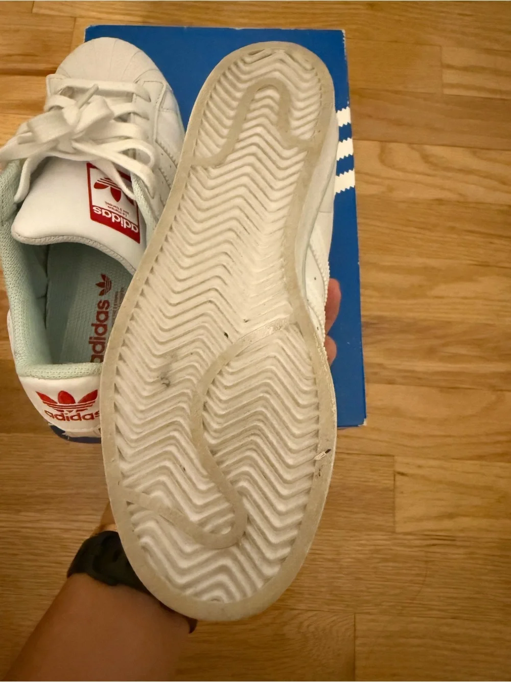 adidas Kids White Sneakers with Red Logo and Light Mint Lining